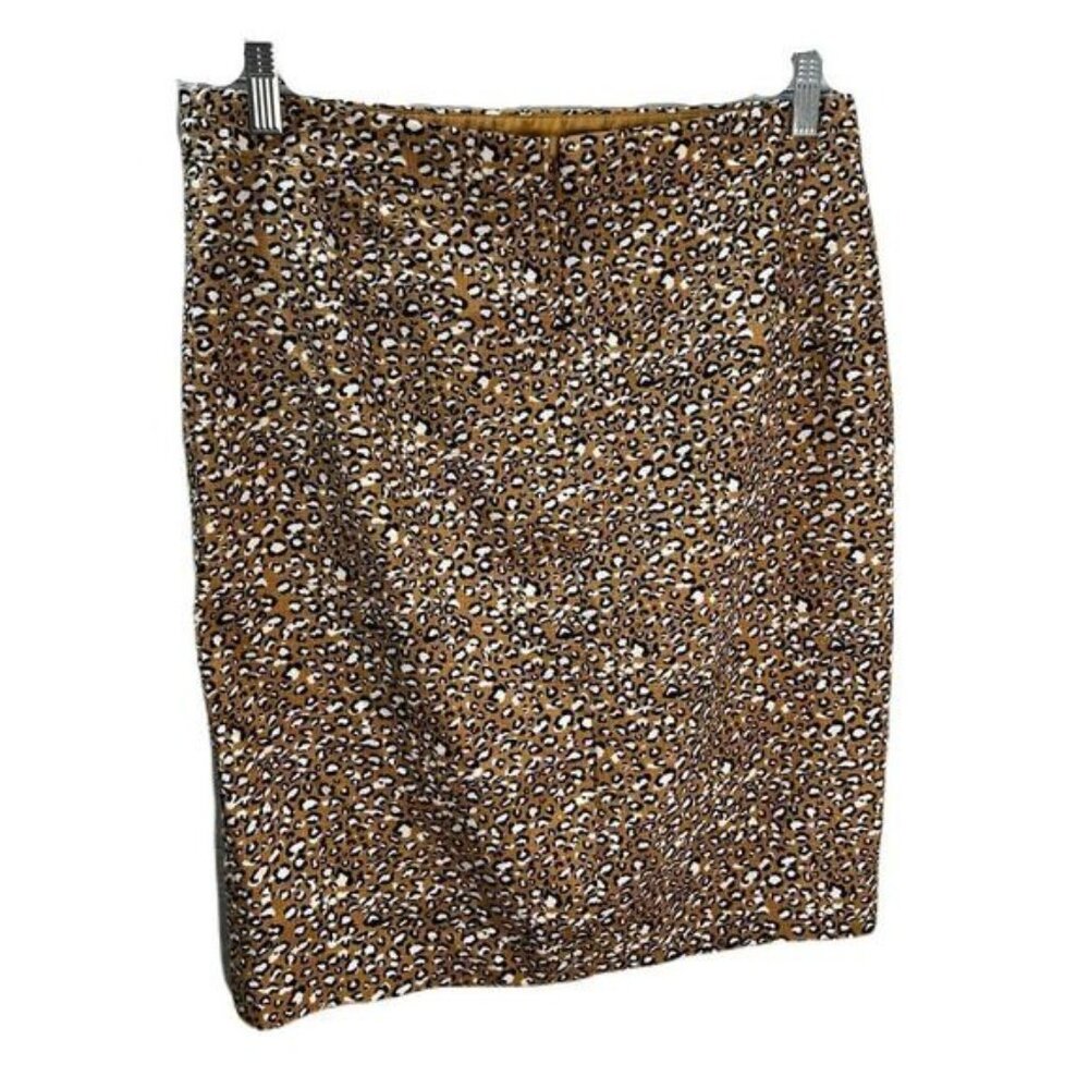 J. Crew Womens Leopard Print Pencil Skirt Size 8 Cotton Blend‎ Tan & Black